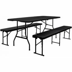 AMANKA Bierzeltgarnitur Für 8 Personen 180cm Esstisch Mit 2 Bänken Rattan Look Klappbar