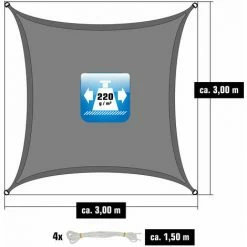 AMANKA UV Sonnensegel 3x3 HDPE Quadratisch Sonnenschutz Überdachung Garten Balkon Grau -AMANKA Shop 19577621 4