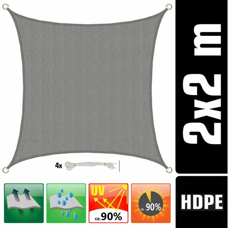 AMANKA UV Sonnensegel 2x2 HDPE Quadratisch Sonnenschutz Überdachung Garten Balkon Grau – Bild 4