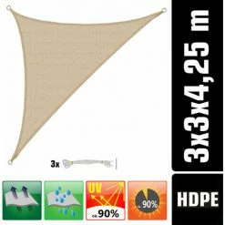 AMANKA UV Sonnensegel 3x3x4,2 HDPE Dreieck Rechtwinklig Sonnenschutz Garten Beige