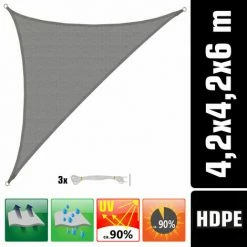AMANKA UV Sonnensegel 4,2x4,2x6 HDPE Dreieck Rechtwinklig Sonnenschutz Garten Grau