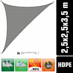 AMANKA UV Sonnensegel 2,5x2,5x3,5 HDPE Dreieck Rechtwinklig Sonnenschutz Garten Grau