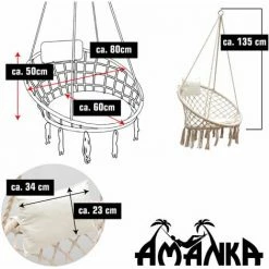 AMANKA Hängesessel Mit Kissen Bis 120 Kg - 80 Cm Korbschaukel Rund Indoor Outdoor Beige -AMANKA Shop 19656166 3