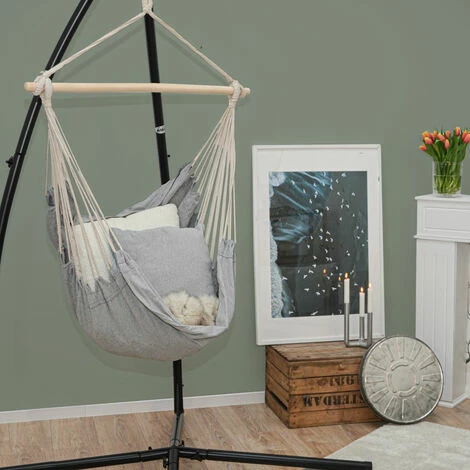 AMANKA Hängestuhlgestell Mit Hängesessel 215cm Metallgestell Bis 120kg Mit 2 Kissen – Bild 3