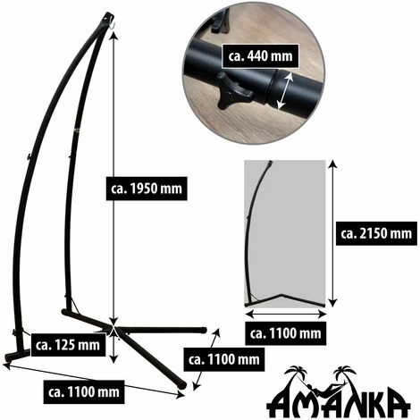 AMANKA Hängestuhlgestell Mit Hängesessel 215cm Metallgestell Bis 120kg Mit 2 Kissen – Bild 5