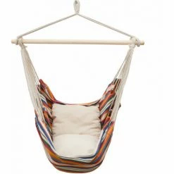 AMANKA Hängestuhl Mit 2 Kissen Zum Wenden Balkon Hängesessel Bunt Gestreift Outdoor