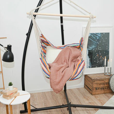 AMANKA Hängestuhlgestell Mit Hängesessel 215cm Metallgestell Bis 120kg Mit 2 Kissen – Bild 3