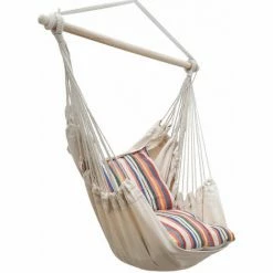 AMANKA Hängesessel Mit 2 Kissen Zum Wenden Balkon Hängesessel Beige Outdoor Sessel