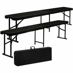 AMANKA 2x Wetterfeste Bierbank - Klappbar 183x30x43 - Rattan Look - Kunststoff Sitzbank