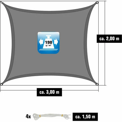 AMANKA 2x3m Sonnensegel Rechteckig Wasserdicht - Sonnenschutz Segel Set Mit Befestigung – Bild 3