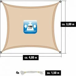 AMANKA 3x4m Sonnensegel Rechteckig Wasserdicht - Sonnenschutz Segel Set Mit Befestigung -AMANKA Shop 56091248 3