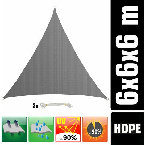 AMANKA 6x6x6 UV Sonnensegel Dreieckig Atmungsaktiv - Sonnenschutz Segel Mit Befestigung – Bild 2