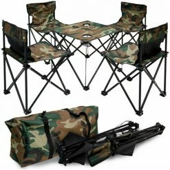 AMANKA Camping-Tisch-Set Falttisch Mit 4 Klappstühlen Inkl. Tragetasche | Picknick Set Klapptisch Falthocker Für Campen Angeln Wandern BBQ Ausflug | Camouflage Tarnfarbe