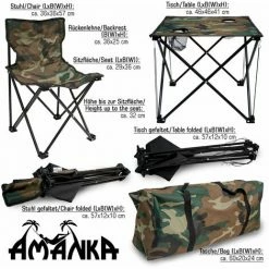 AMANKA Camping-Tisch-Set Falttisch Mit 4 Klappstühlen Inkl. Tragetasche | Picknick Set Klapptisch Falthocker Für Campen Angeln Wandern BBQ Ausflug | Camouflage Tarnfarbe -AMANKA Shop 6267918 4