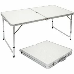 AMANKA Klappbarer Stabiler Campingtisch 120x60x70cm Höhenverstellbar Tragbar Kofferformat Aluminium Hell Grau