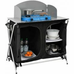 AMANKA Camping-Küche Inkl Windschutz 90x48x115cm 3 Fächer Campingschrank Faltbar Kocher