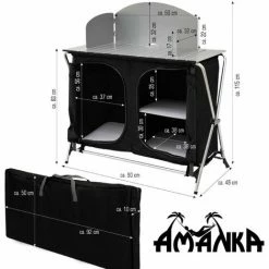 AMANKA Camping-Küche Inkl Windschutz 90x48x115cm 3 Fächer Campingschrank Faltbar Kocher -AMANKA Shop 9170152 4