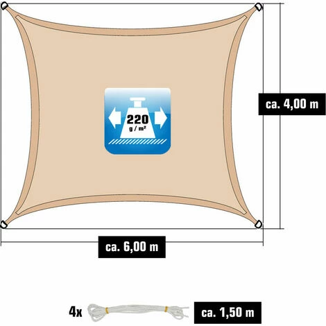 AMANKA 4x6 UV Sonnensegel Rechteckig Atmungsaktiv - Sonnenschutz Segel mit Befestigung AMANKA 4x6 UV Sonnensegel Rechteckig Atmungsaktiv - Sonnenschutz Segel Mit Befestigung -AMANKA Shop 9737953 3