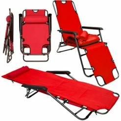 AMANKA Campingstuhl Liegestuhl Freizeitliege Sonnenliege Strandliege Campingliege Klappliege Liege Incl. Auflage 178cm Rot