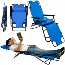 AMANKA Campingstuhl Liegestuhl Freizeitliege Sonnenliege Strandliege Campingliege Klappliege Liege Incl. Auflage 178cm Blau