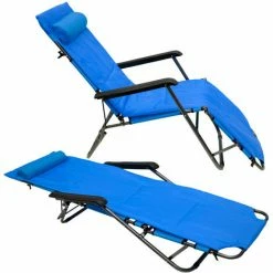 AMANKA Campingstuhl Liegestuhl Freizeitliege Sonnenliege Strandliege Campingliege Klappliege Liege Incl. Auflage 178cm Blau -AMANKA Shop 9846267 4