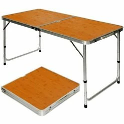 AMANKA Klappbarer Stabiler Campingtisch 120x60x70cm Höhenverstellbar Tragbar Kofferformat Aluminium Bambus