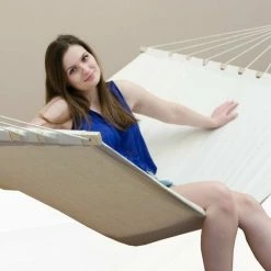 XXL Stabhängematte 2 Personen Hängematte | Liegefläche Ca 185x115 Cm | Belastbarkeit Bis 150 KG | 100% Baumwolle | AMANKA Hängematten | Beige -AMANKA Shop 9855656 5