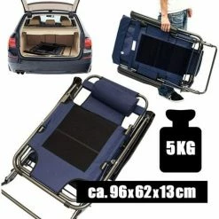 AMANKA Faltbare Campingliege Freizeitliege | Verstellbare Gartenliege | Liegestuhl Mit Nackenstütze | Klappliege In Dunkelblau | Stahlrahmen | 178cm