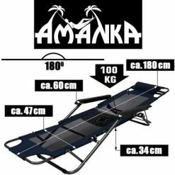 AMANKA Faltbare Campingliege Freizeitliege | Verstellbare Gartenliege | Liegestuhl Mit Nackenstütze | Klappliege In Dunkelblau | Stahlrahmen | 178cm -AMANKA Shop 9855736 4