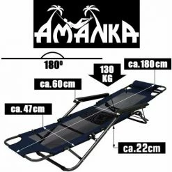 AMANKA Faltbare Campingliege Freizeitliege | Verstellbare Gartenliege | Liegestuhl Mit Nackenstütze | Klappliege In Dunkelblau | Stahlrahmen | 178cm -AMANKA Shop 9855736 5
