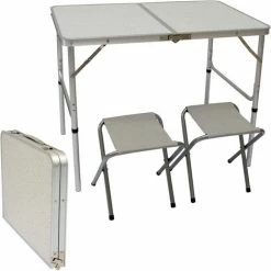 AMANKA Campingtisch Ca.90x60cm + 2 Aluminiuim Hocker Klapptisch Koffertisch Falttisch